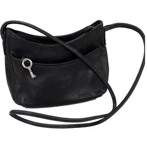 Fossil Vintage Y2K Purse Black Leather Small Crossbody Bag Key Charm